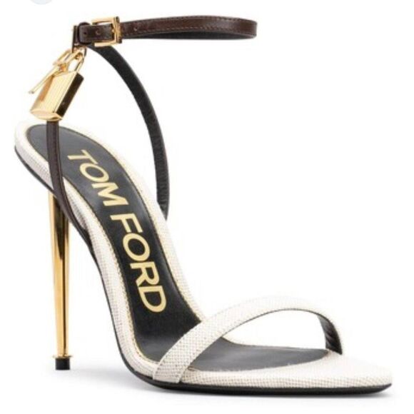 Tom Ford Shoes - TOM FORD Black & White Bicolor Padlock Ankle Strap Stiletto Sandals Size…